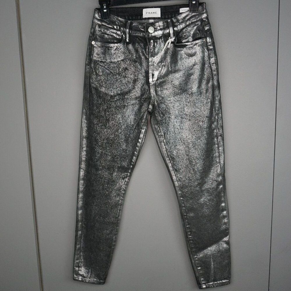Frame Women's Jeans Le High Skinny Crop Jeans in Coated Chrome Noir size 26
